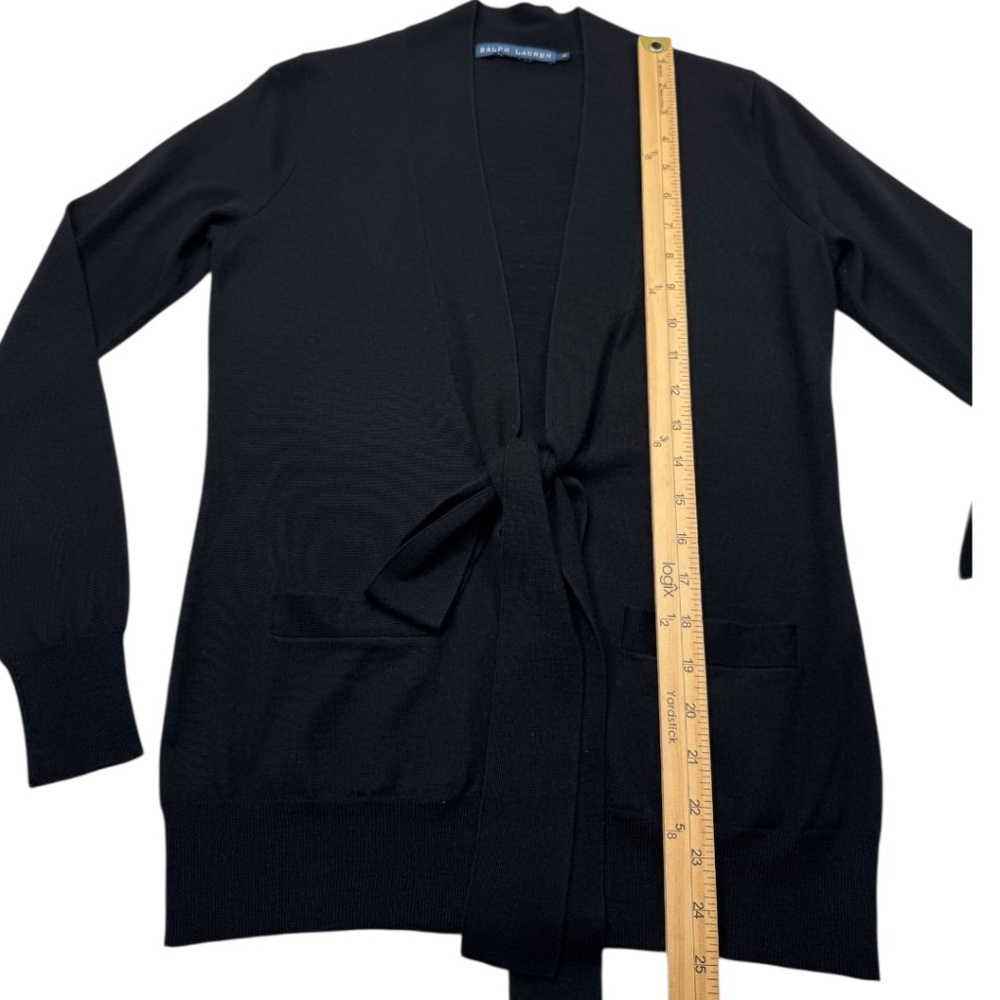 Ralph Lauren Blue Label Womens Black Tie Front Merino Wool Cardigan Sweater Sz M - Picture 12 of 13